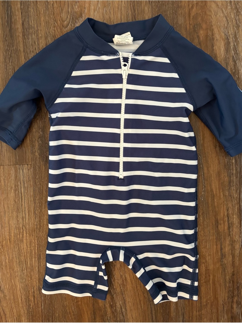 RuggedButts Navy & White Striped Infant Rash Guard One-Piece 0-3m
